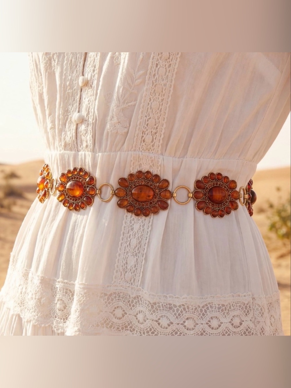Gold Boho Cowgirl Concho Cabochon Western Chain Belt Rodeo Hippie Festival